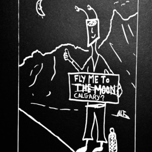 Fly Me to Calgary poster (white on black)