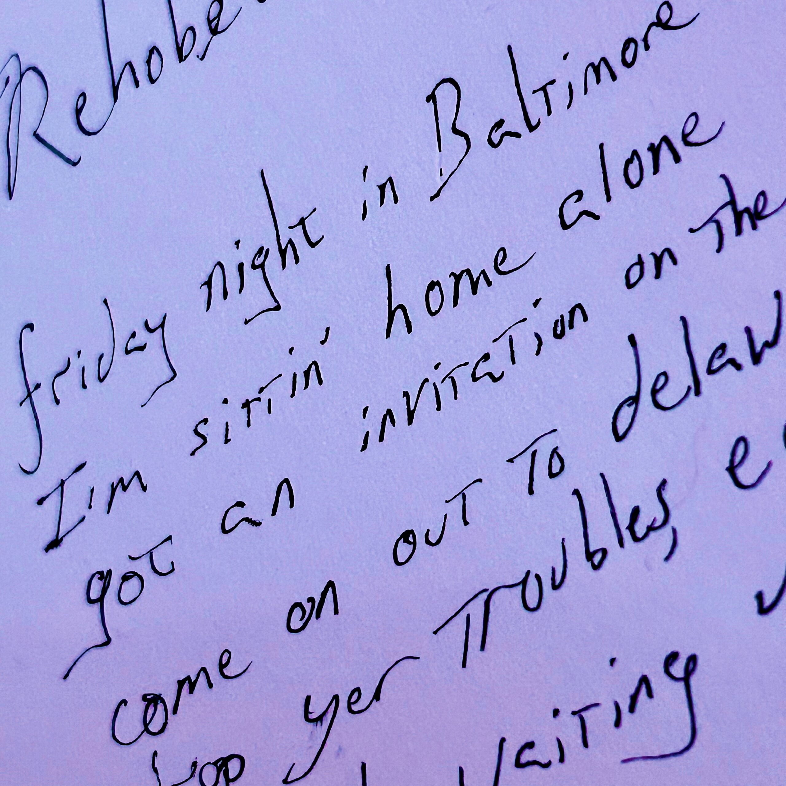 hand-written lyrics to the song "Rehoboth", which is described in the post.